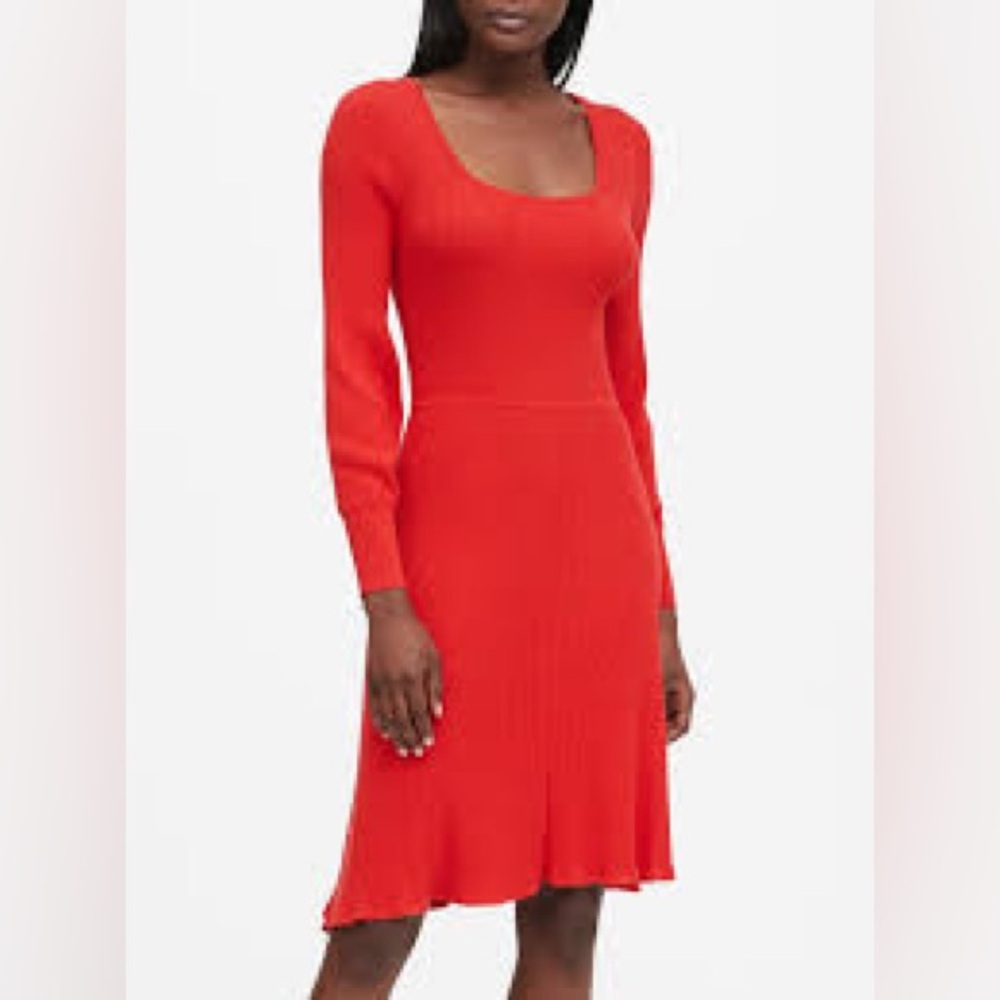 Banana Republic Vibrant Red Long Sleeve Dress